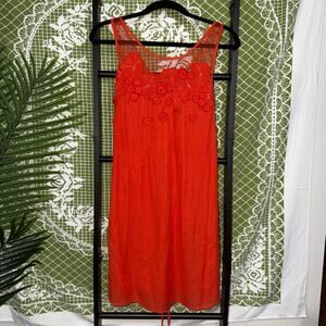 Anthropologie Meadow Rue Orange Embroidered Mesh Dress - Size 2